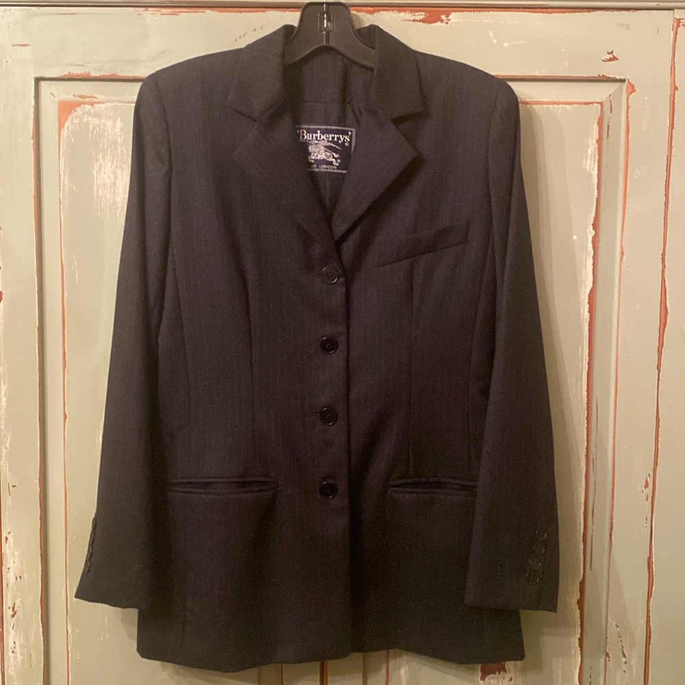 Vintage Like New  Burberry Charcoal Gray/Black Pinstripe Blazer Size 2